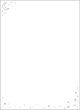 Vertical stationery paper template featuring a crescent moon and stars frame design on a clean white background
