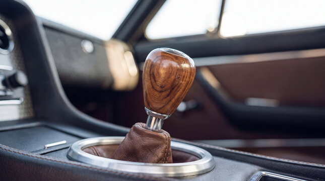 Vintage Car Gear Shift Lever with Wooden Knob and Manual Transmission