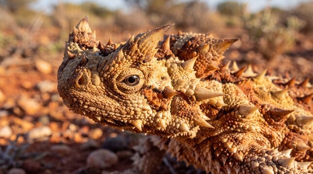 Thorny Devil Lizard with Sharp Spikes Closeup in Australian Desert