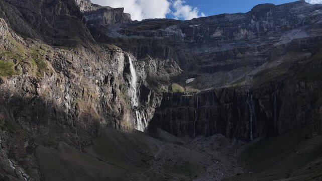 scenic view of famous cirque de gavarnie with gavarnie fall in pyrenees national park