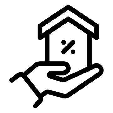Hand Holding House Mortgage Discount Line Icon