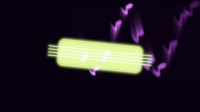 Thick glowing bass strings vibrating heavily on slap impacts, producing neon shockwaves and flying notes.