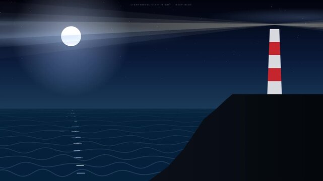 Lighthouse Cliff Night Loop with Rotating Beam and Moonlit Waves