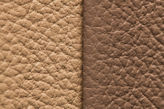 Two-tone leather texture background with vertical split dividing light tan and medium brown pebble grain sections