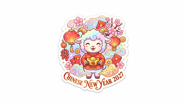 Chinese New Year 2027 Year of Goat Holographic Sticker