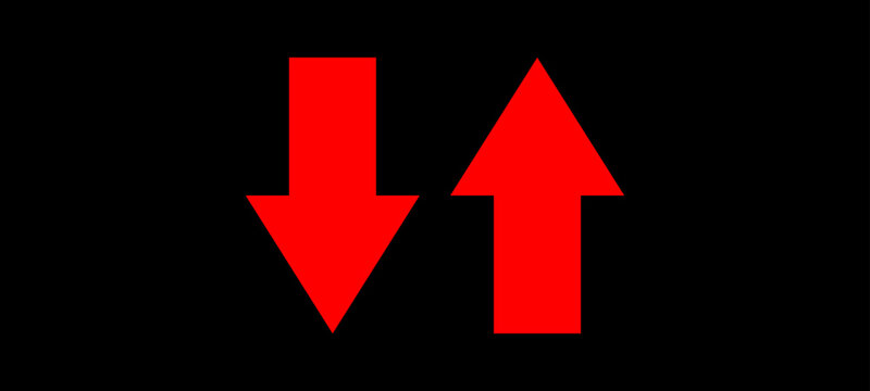 Red up and down arrows icon set flat vector illustration.