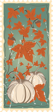 Retro Autumn Vertical Greeting Card with Pumpkins