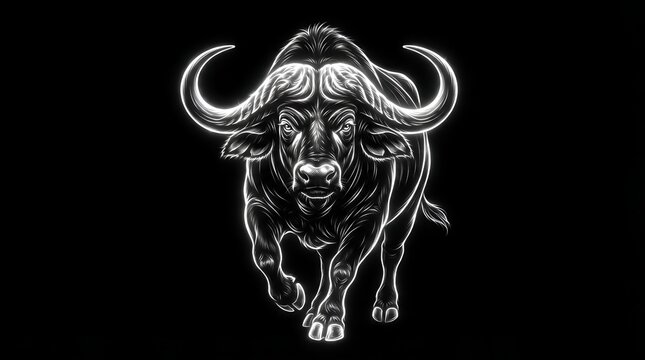 African buffalo silhouette against black background