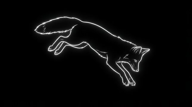 Fox silhouette running with glowing effect