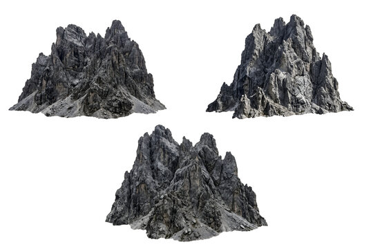 Rocky Mountain Peaks and Crags Set Isolated on Transparent Background PNG