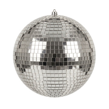 Shiny Silver Mirror Disco Ball Isolated on Transparent Background PNG