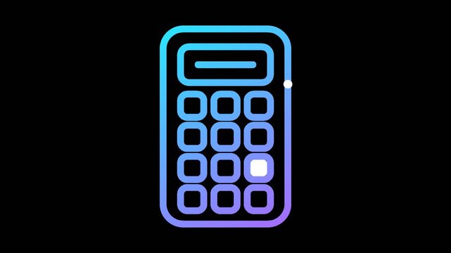 Animated neon line icon of a calculator for math, finance, and accounting calculations with transparent background