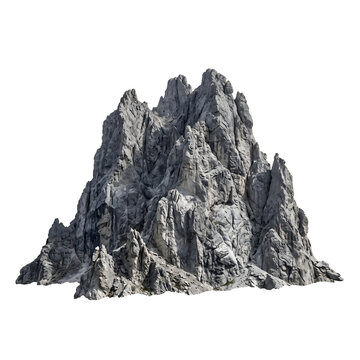 Dramatic Jagged Rocky Mountain Peak Isolated on Transparent Background PNG