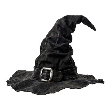 Vintage Black Witch Hat with Silver Buckle Isolated on Transparent Background PNG