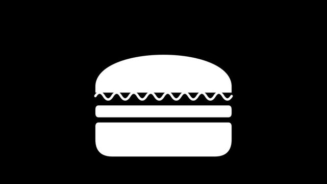Simple White Burger Icon on Black Background Minimalist Design.