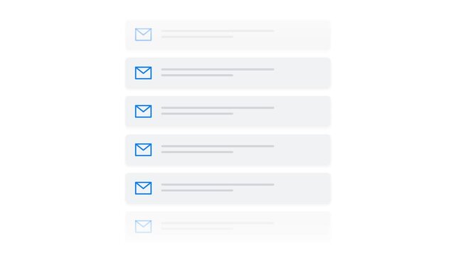 Minimalist interface design featuring a vertical stack of digital message notifications with blue envelope icons for sleek modern communication systems