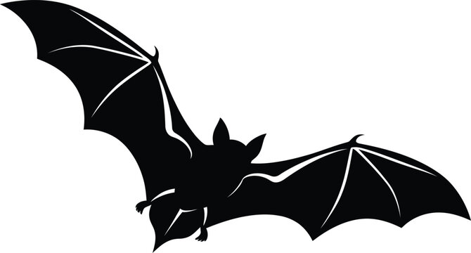 Flying Bat Silhouette Vector Illustration Isolated on White Background for Halloween Graphic Design Projects