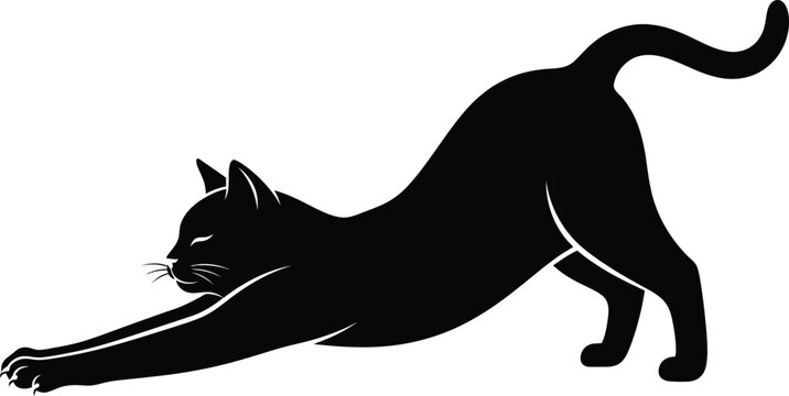 Black Cat Stretching Silhouette Vector Illustration Isolated on White Background for Pet Care and Veterinary Design
