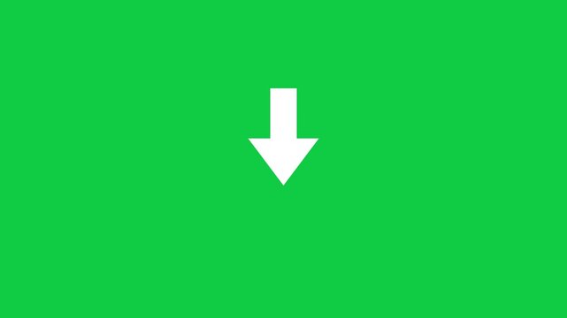 Bouncing white down arrow on green screen, chroma key arrow pointer animation 4K