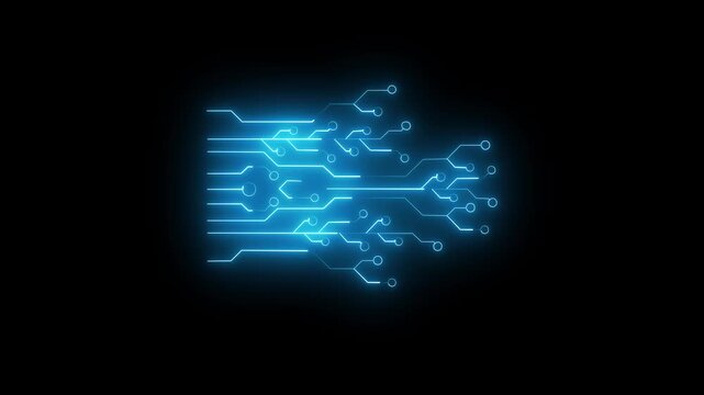 Glowing neon circuit icon animation on a dark background 4k motion video.