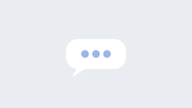 Chat bubble with typing dots on light gray background, messaging icon animation 4K