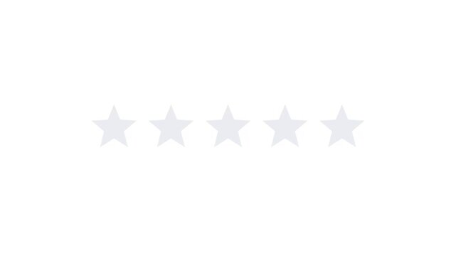 Five star rating filling one by one on white background, customer review icon animation 4K