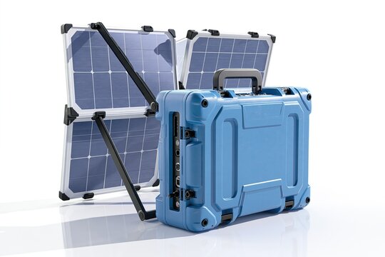 Portable solar panels and power station, Rugged tech equipment studio shot, Renewable energy sustainable technology background
