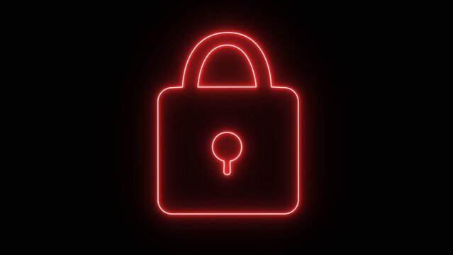 A red glowing neon padlock symbol on a dark background, which is a common stock graphic or wallpaper representing digital security, privacy, encryption, or a locked state.