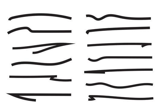 Hand-Drawn Underline Set, Black Marker Scribble Strokes and Highlight Lines on White Background