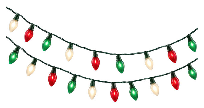 Festive multicolored Christmas string lights PNG, transparent background, decorative design