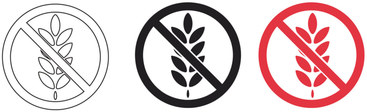 Gluten Free Vector Icons featuring no wheat and gluten symbols for dietary labeling, food packaging, allergy awareness, healthy eating, and nutrition, vector, designs