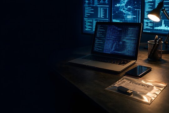 Digital Forensics Workstation with Laptop, Smartphone and Sealed USB Evidence Bag