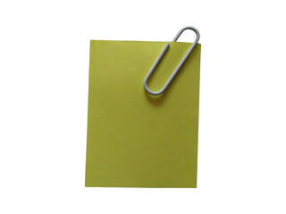 A single green sticky note with a metal paper clip isolated on a white background © GMEgazul