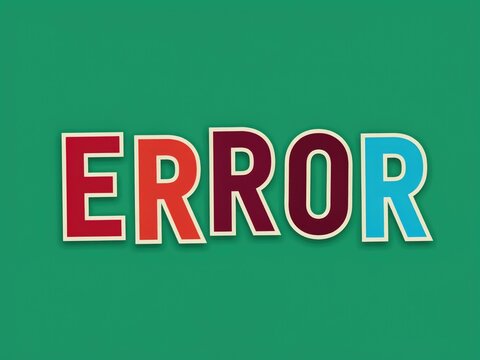 The word error written in colorful, bold sans-serif letters on a solid green background