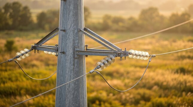 Utility pole and power lines at golden hour