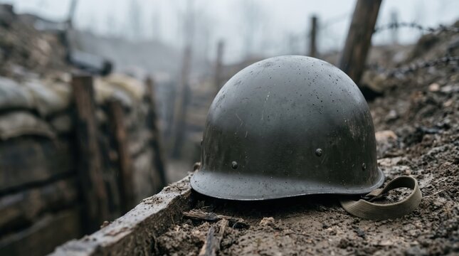 Forgotten Relic Helmet in a Somber Trench