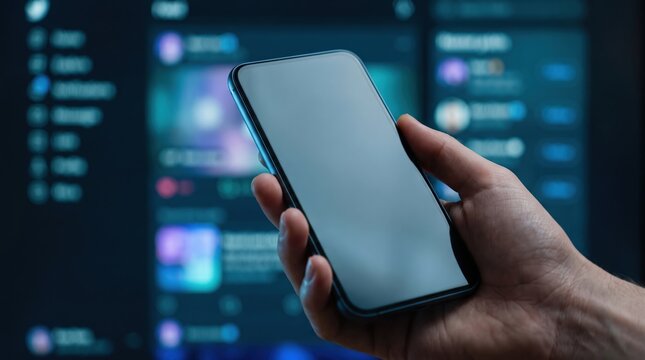 Hand Holding Modern Smartphone in Tech Setting