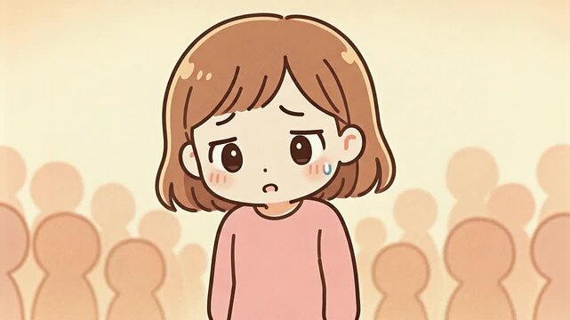 A nervous girl is giving a presentation in front of an audience.