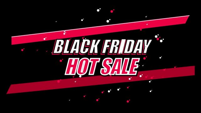Black friday hot sale typography with red stripes on black background. 4k