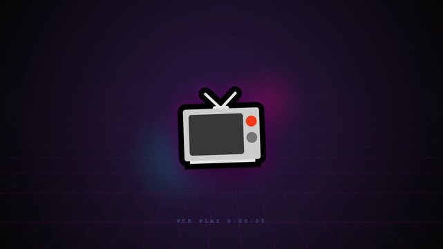 Retro pixel art television glowing on a dark purple background