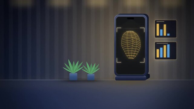 Gold smartphone facial recognition scan unlocking with mesh full scene