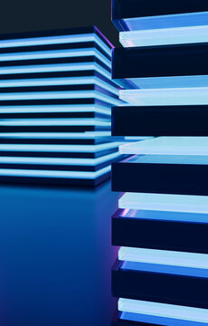 Cyan 3D Glass Layers with Deep Blue Gaps
