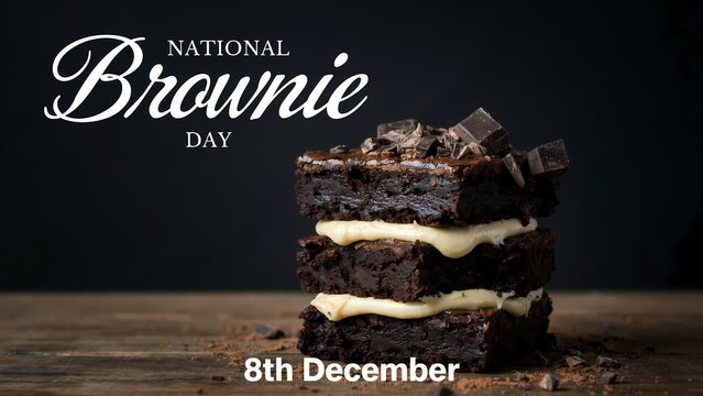 Stack of delicious chocolate brownies for national brownie day on 8th december