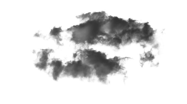 Black and gray smoke clouds isolated on transparent background for design