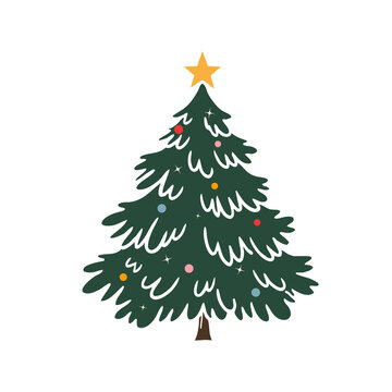 Minimalist Christmas Tree with Colorful Ornaments and Golden Star