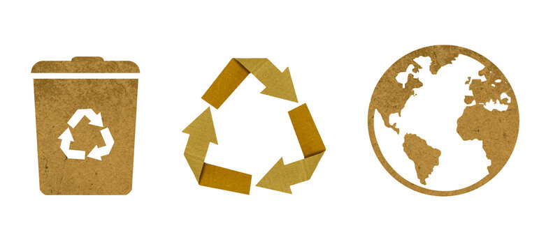 Recycling and Earth Globe Icons with Recycled Paper Texture