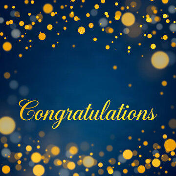 Congratulations luxury banner with gold foil confetti on deep navy blue background