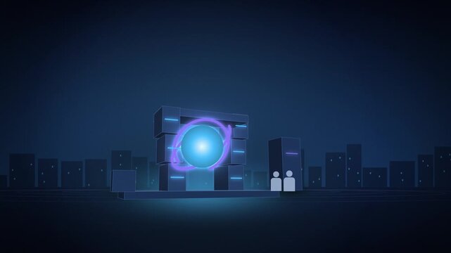 AI core outgrowing its server rack evolving angled view