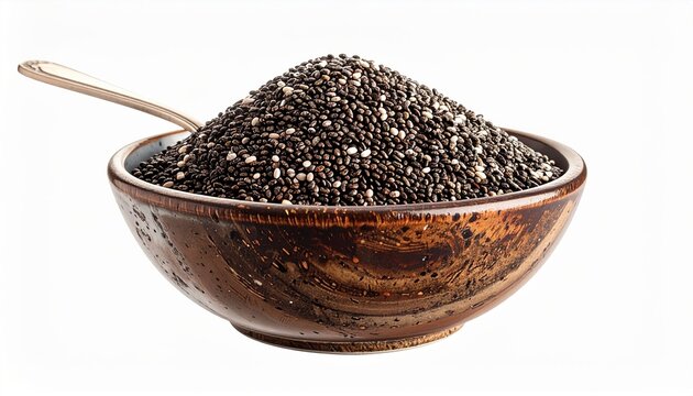 chia seeds with clear fine details, against minimalist white background