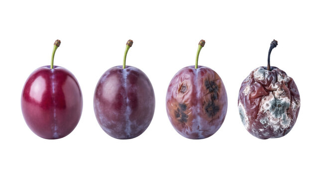 Stages of plum ripening and decay from fresh to moldy